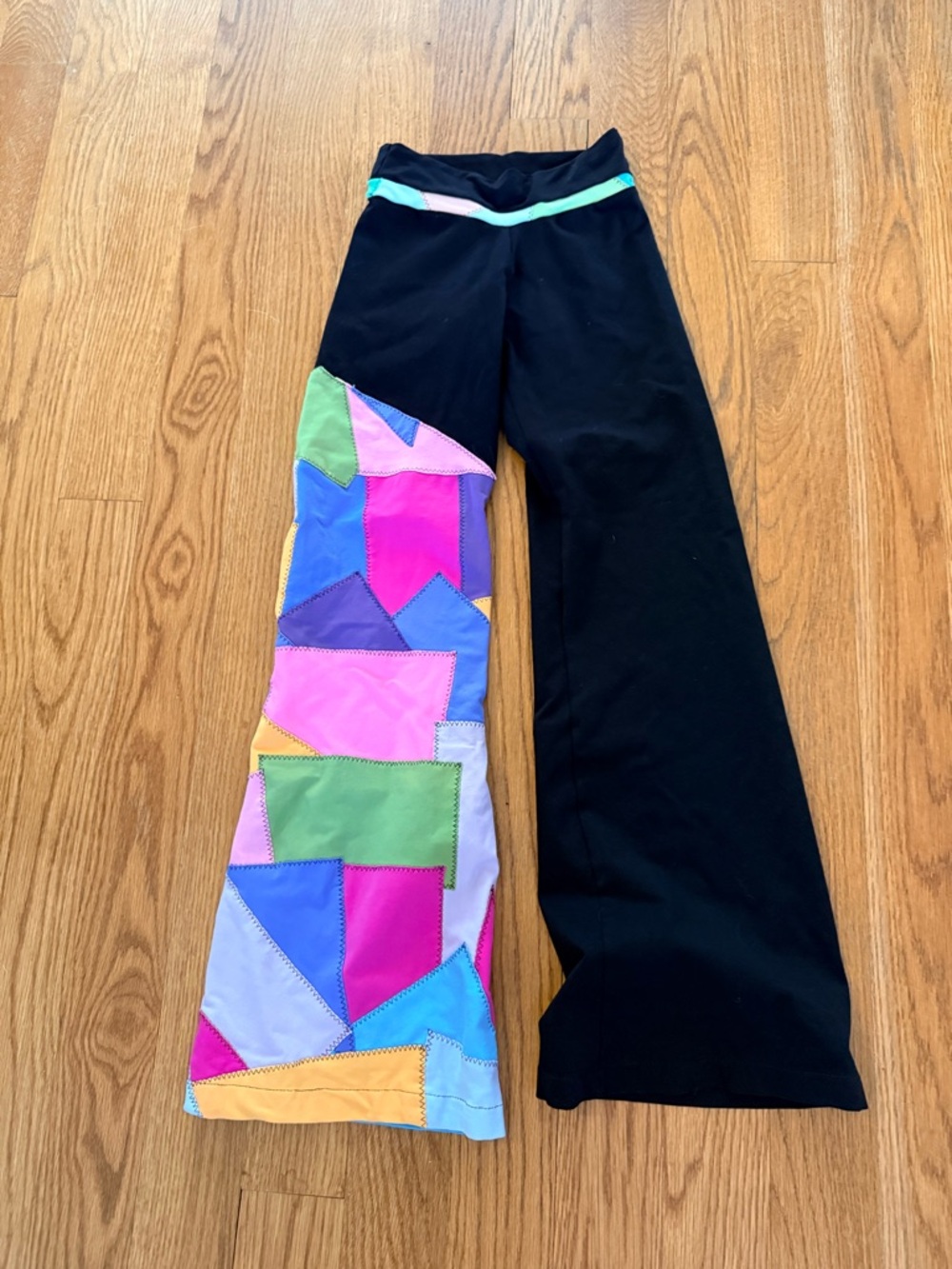 Black Flare Pants with Multicolor Patchwork Panel